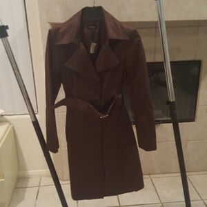 brown satin trench bebe sz m